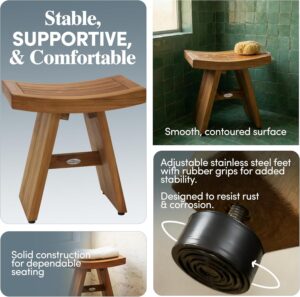 teak shower bench wooden waterproof bathroom seating with anti slip feet