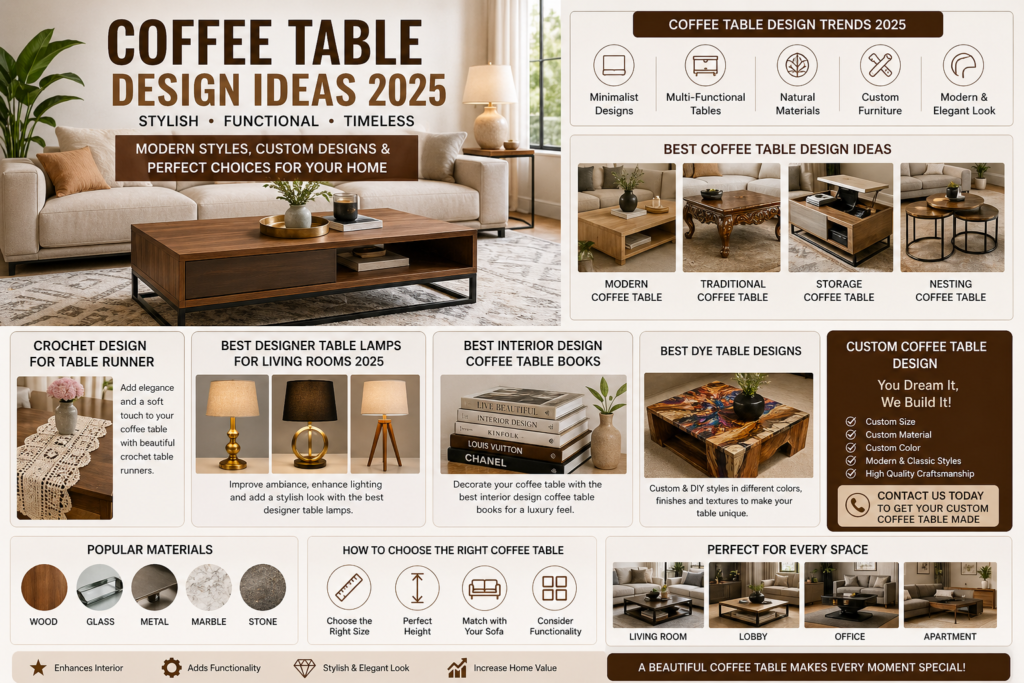 modern coffee table design with wooden top and stylish decor