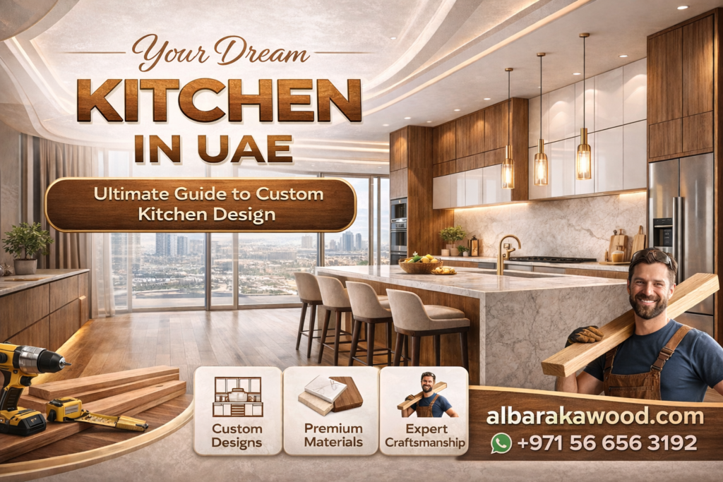 custom kitchen design UAE with modern cabinets and luxury interior woodwork