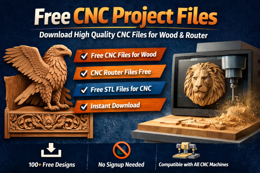 Free CNC project files download for wood and router with STL designs