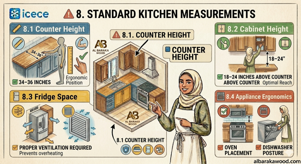 kitchen layout guide with fridge and oven placement design