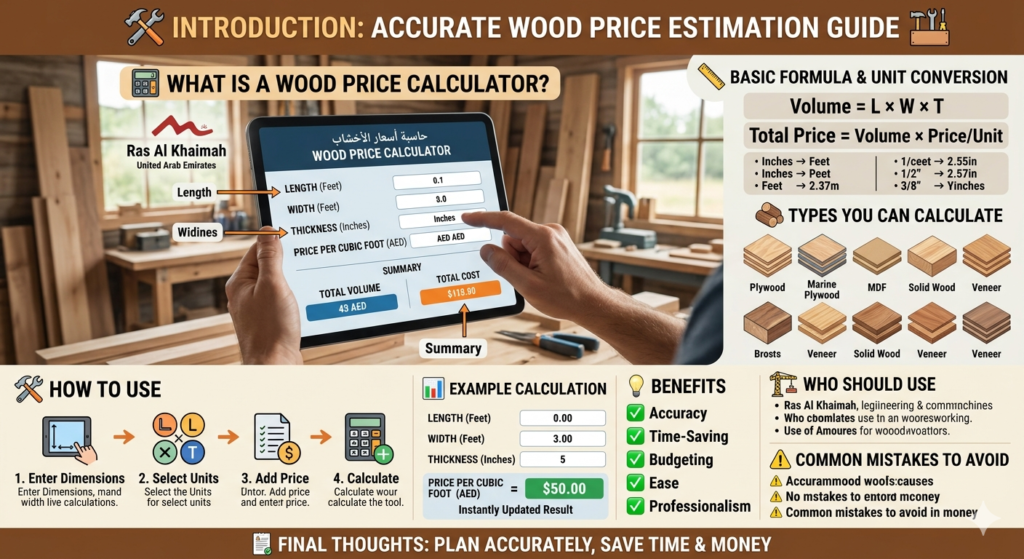 wood price calculator tool showing wood cost formula and measurement