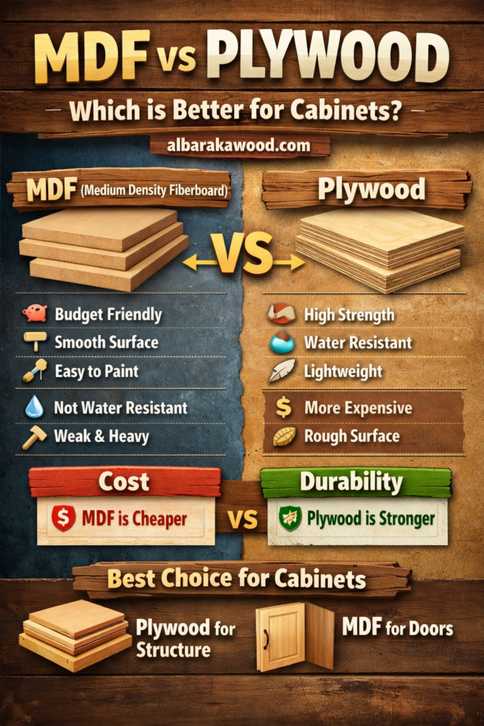 mdf vs plywood comparison for cabinets showing strength durability cost and best material for kitchen cabinets